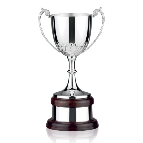 Silver Trophy with Fluted Decoration on Circular Wood Base