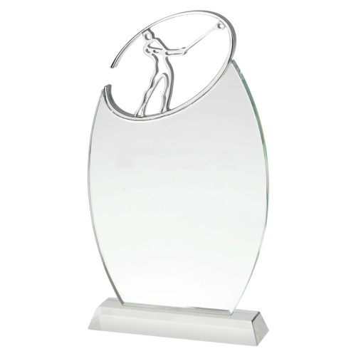 Silver & Glass Golfer Plaque Trophy GLC050