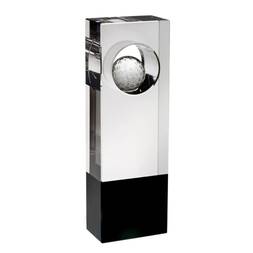 Clear & Black Crystal Golf Tower Trophy with Cut Out