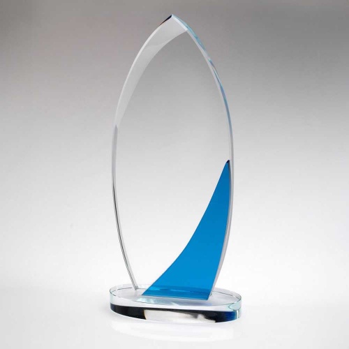 Oval Glass Plaque with Blue Curve on Oval Base