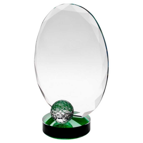 Oval Glass Plaque with 3D Golf Ball & Green Tint Base