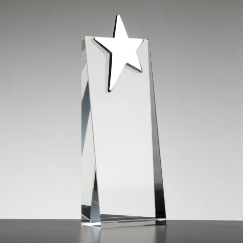 Optical Crystal Wedge with Silver Star 21.5cm Tall