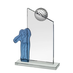 Clear & Blue Crystal Golf Swing Trophy