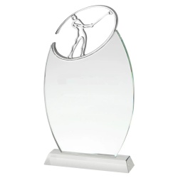 Silver & Glass Golfer Plaque Trophy GLC050