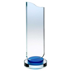 Wavy Top Glass Plaque on Blue Collar & Round Base