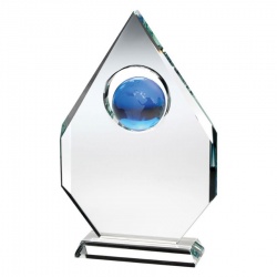 11in Clear & Blue Glass Globe Plaque