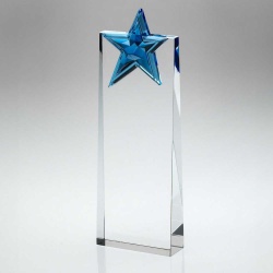 Clear Glass Wedge Award with Blue Glass Star