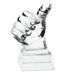 Thumbs Up Trophy in Clear Glass on Base