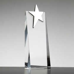 Optical Crystal Wedge with Silver Star 17.5cm Tall